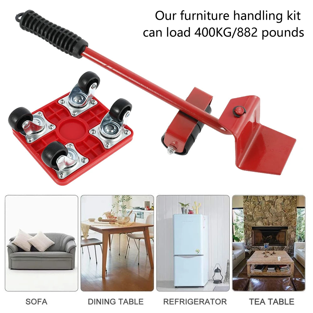 Furniture Mover Set Transport Lifter 360 Degree Rotation with Universal Wheel Heavy Stuffs Moving Wheel Roller Bar Hand Tools